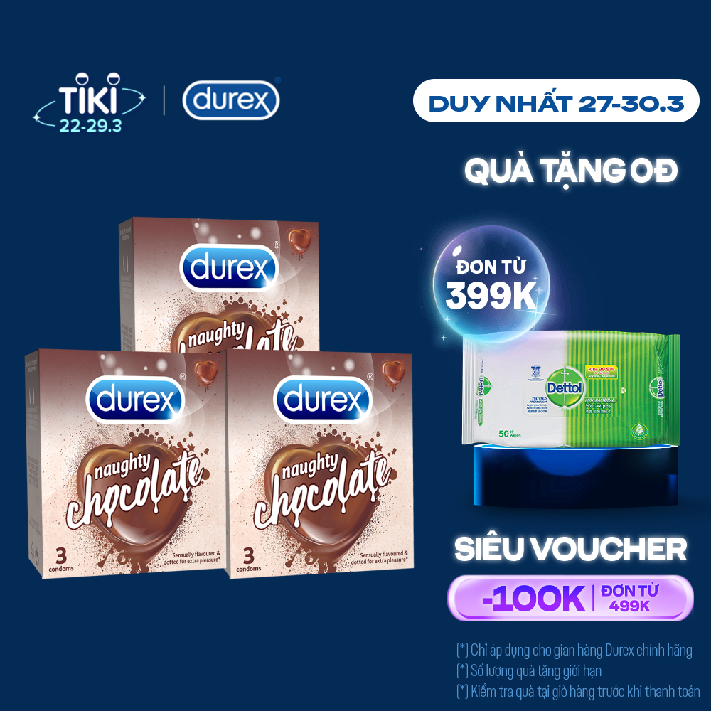 Bộ 3 Bao Cao Su Durex Naughty Chocolate - Hộp 3 chiếc