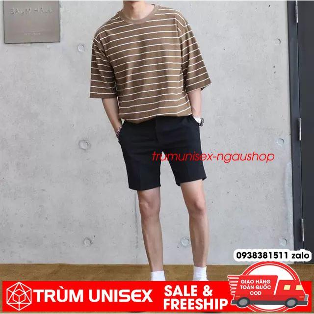 Quần ngắn nam kiểu quần tây phối áo phông nam áo thun form rộng unisex kèm hình thật video Trùm Unisex phillipstore