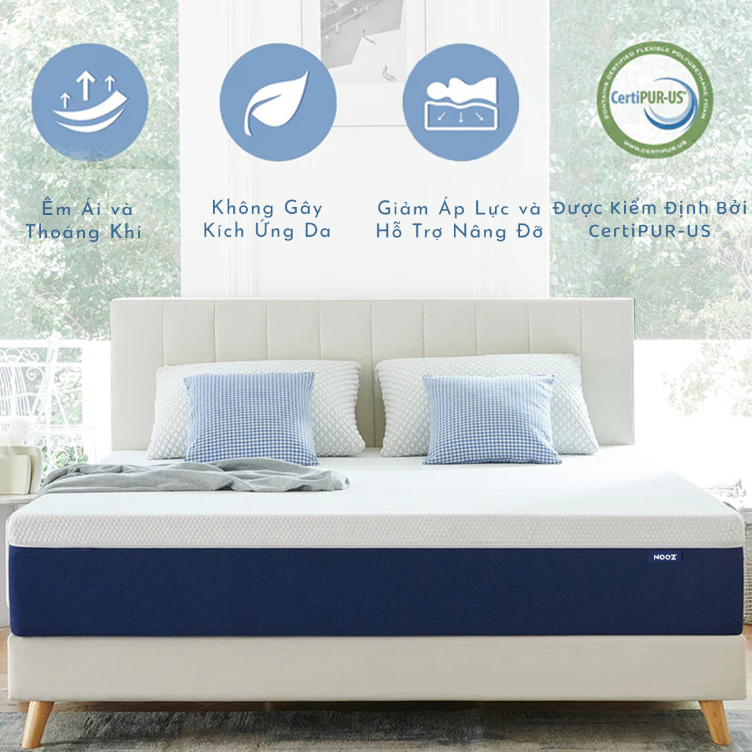 Nệm Foam Comfy 25cm NOOZ Home Goods Mattress Tiêu Chuẩn CertiPUR-US Ruột Đệm Cao Su Non Hỗ Trợ Nâng Đỡ Vỏ Đệm Tencel