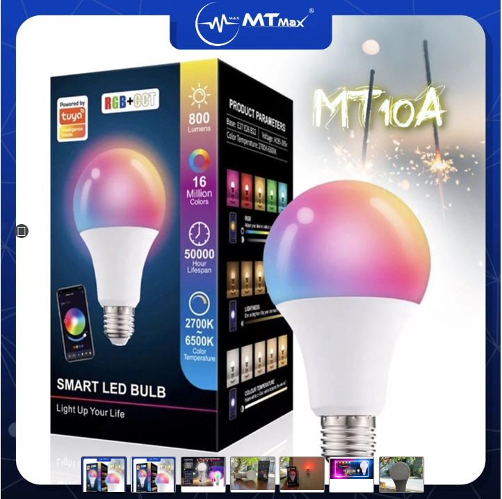 Đèn led đa năng MTMAX MT10A 16 triệu màu sắc quay tiktok giá rẻ đổi màu bằng điều khiển tặng kèm đui đèn