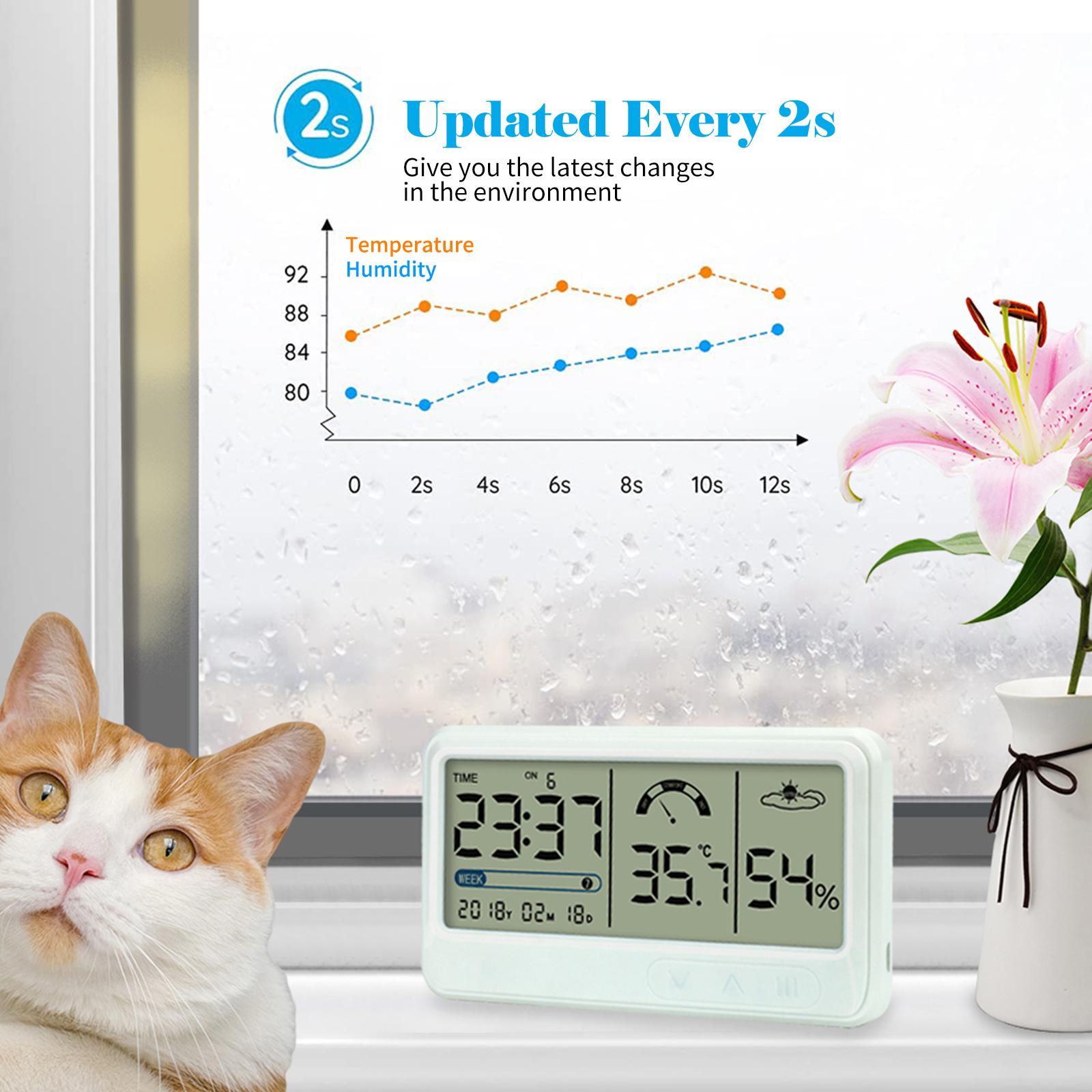 YS201 Indoor Digital Hygrometer Electronic Temperature Humidity Meters Gauge with Time Date LCD Display Clock