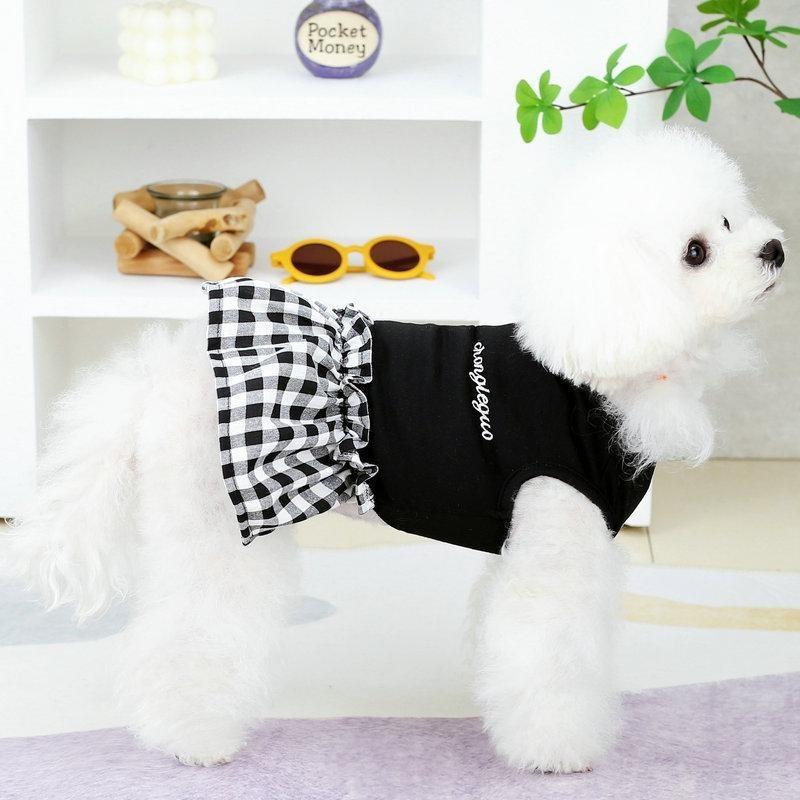 Váy cho chó mèo, thêu trắng đen vải cotton , ấm áp thoáng mát , Quần áo thú cưng