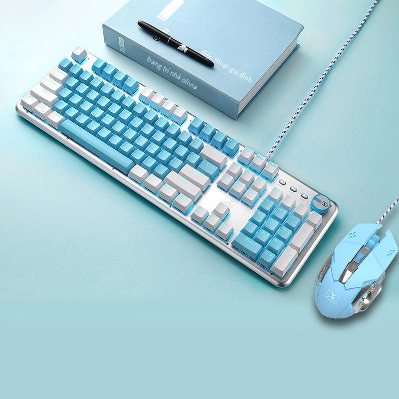 Bàn phím cơ chính tả đôi màu trắng xanh Xinmeng 913 đầy đủ phím không bấm lỗ bàn phím cơ trục đặc biệt cao đa chức năng