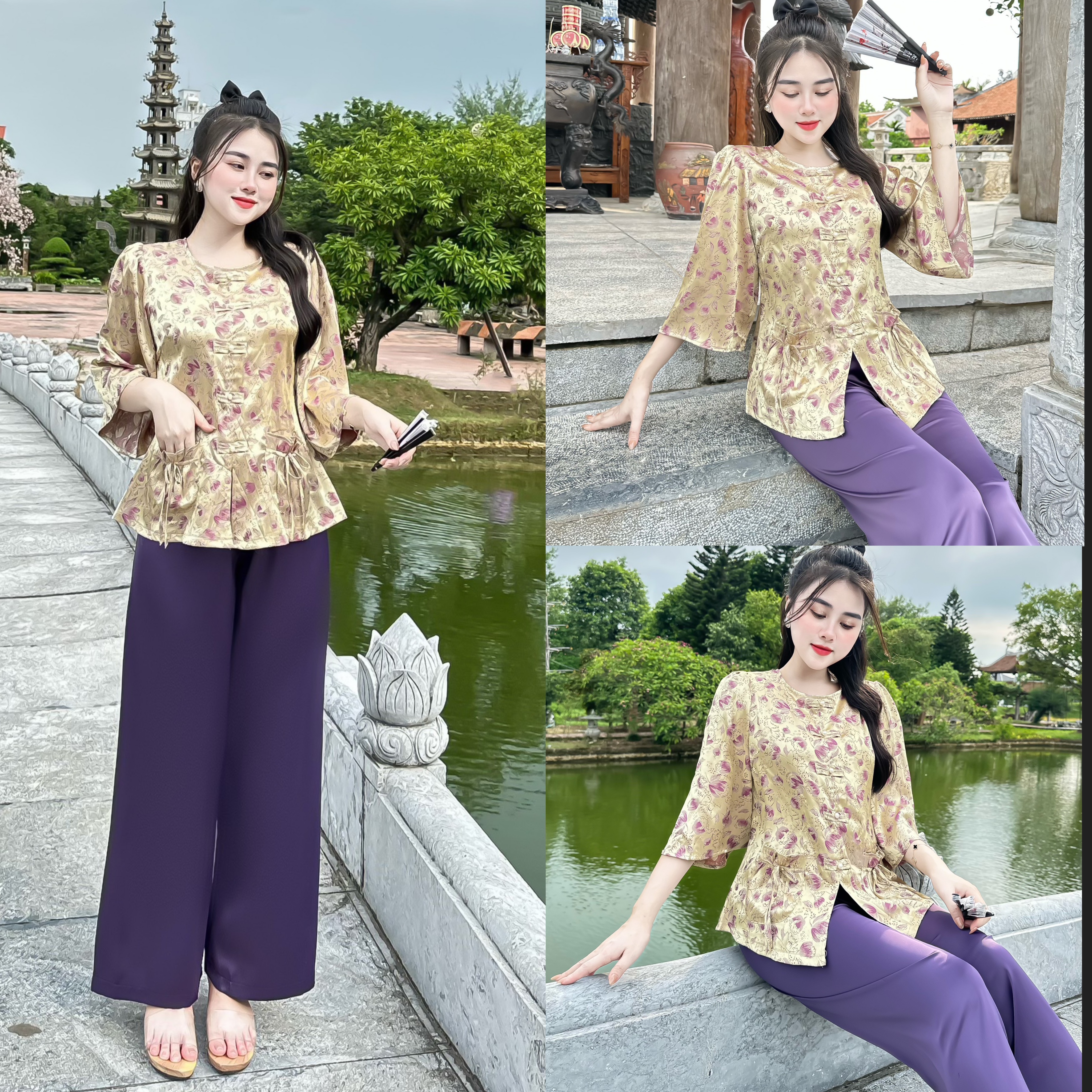 SET GẤM TÚI TIỀN THẮT NƠ TAY LOE CHẤT LỤA GẤM LOẠI 1