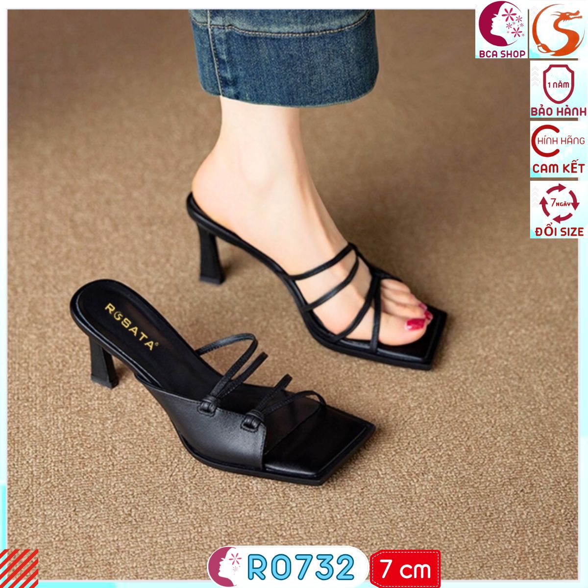 [THỜI TRANG + SANG TRỌNG] Giày Nữ Cao Gót 7 Phân RO732 ROSATA Mũi Vuông Mặc Với Jeans hay Váy Đi Làm, Đi Chơi, Dự Tiệc