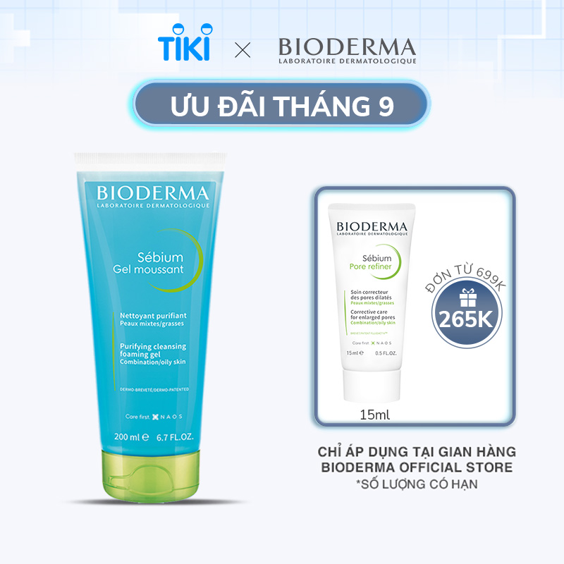 Gel rửa mặt tạo bọt cho da hỗn hợp và da dầu Bioderma Sebium Gel Moussant dạng tuýp - 200ml