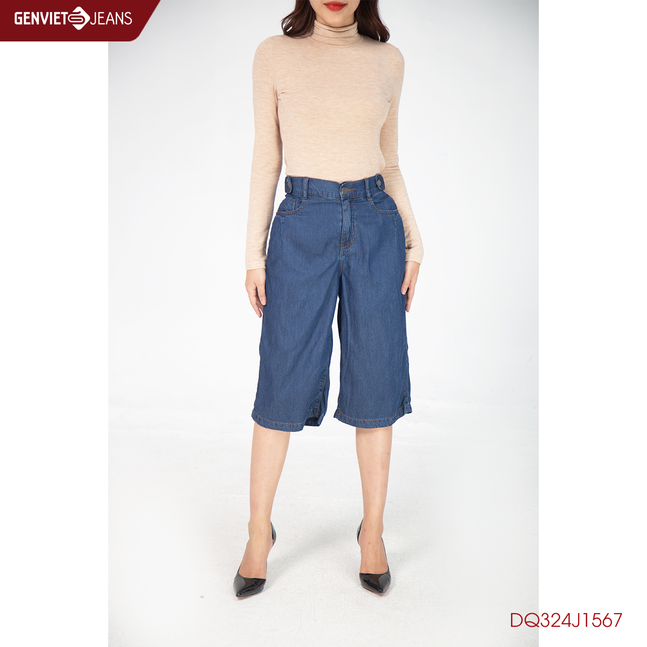 Quần Ngố Jeans Nữ Ống Suông DQ324J1567 GENVIET