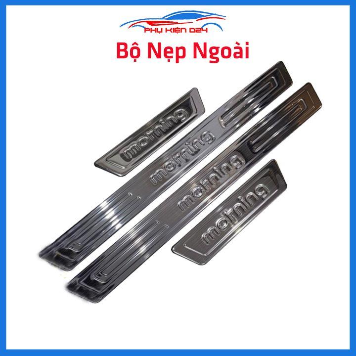 Bộ ốp bậc cửa trong ngoài nẹp bước chân Morning 2012-2013-2014-2015-2016-2017-2018-2019-2020 vân Titan