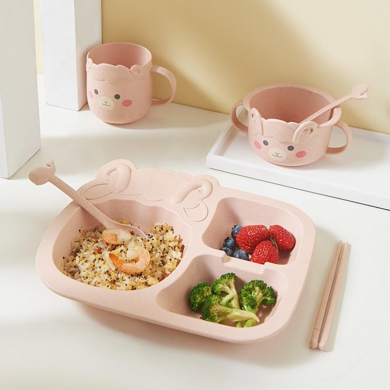 Set Khay Ăn Dặm Lúa Mạch Hình Khủng Long 6 Món Kèm Cốc Bát Thìa Nĩa Đũa Siêu Đáng Yêu Cho Bé Shop Mẹ Bí Đỏ