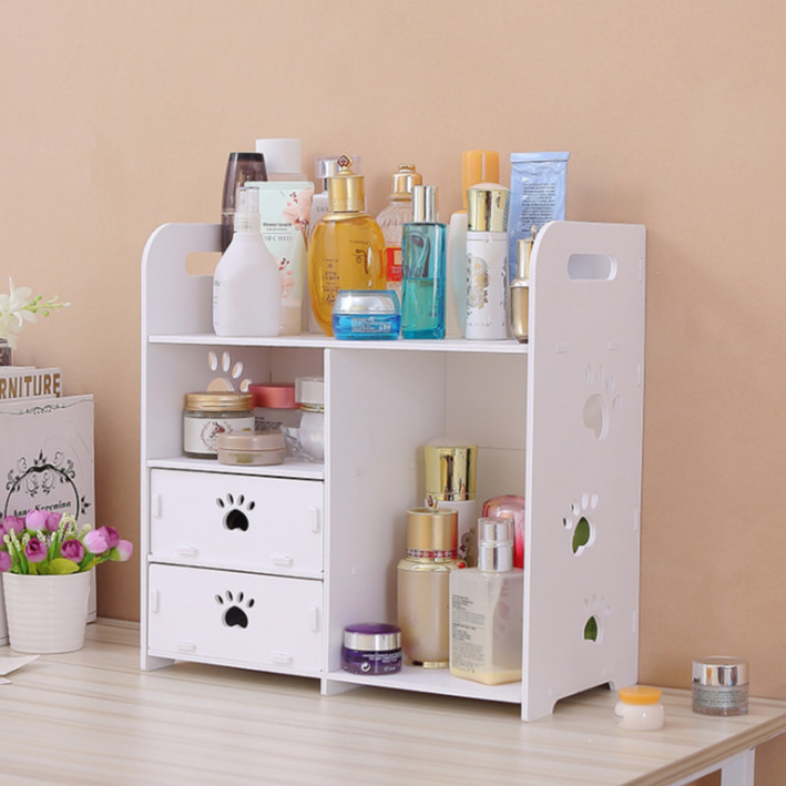 Kệ đựng mỹ phẩm, đồ trang điểm, sách báo họa tiết chân chó - màu trắng