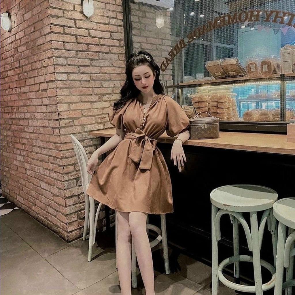 Đầm chữ A xòe phối dây mặc 2 kiểu, ĐẦM SUÔNG NÚT CƯỜMM