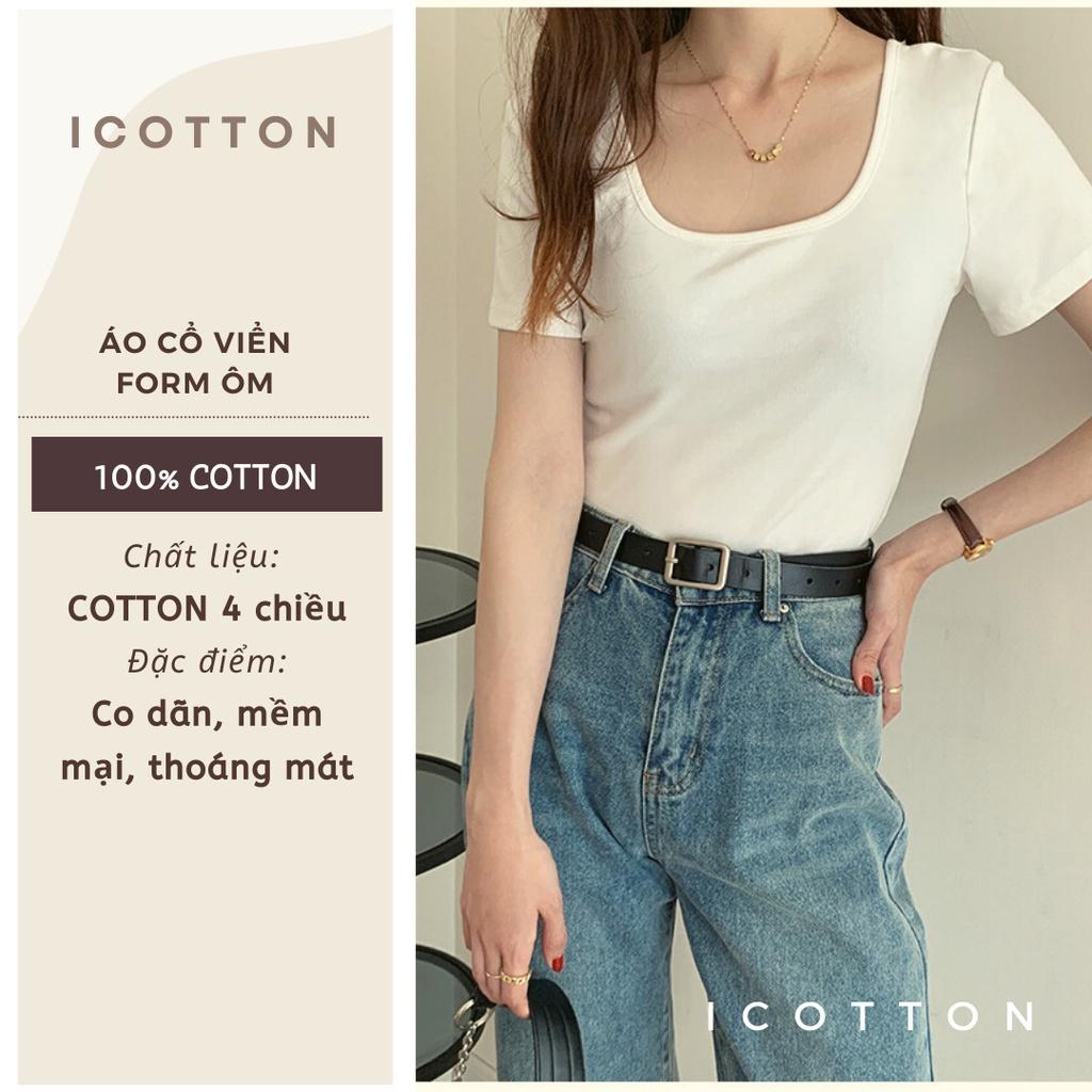 Áo cổ vuông nữ ️ICOTTON️ áo cổ viền phom ôm 100% cotton kiểu dáng trẻ trung