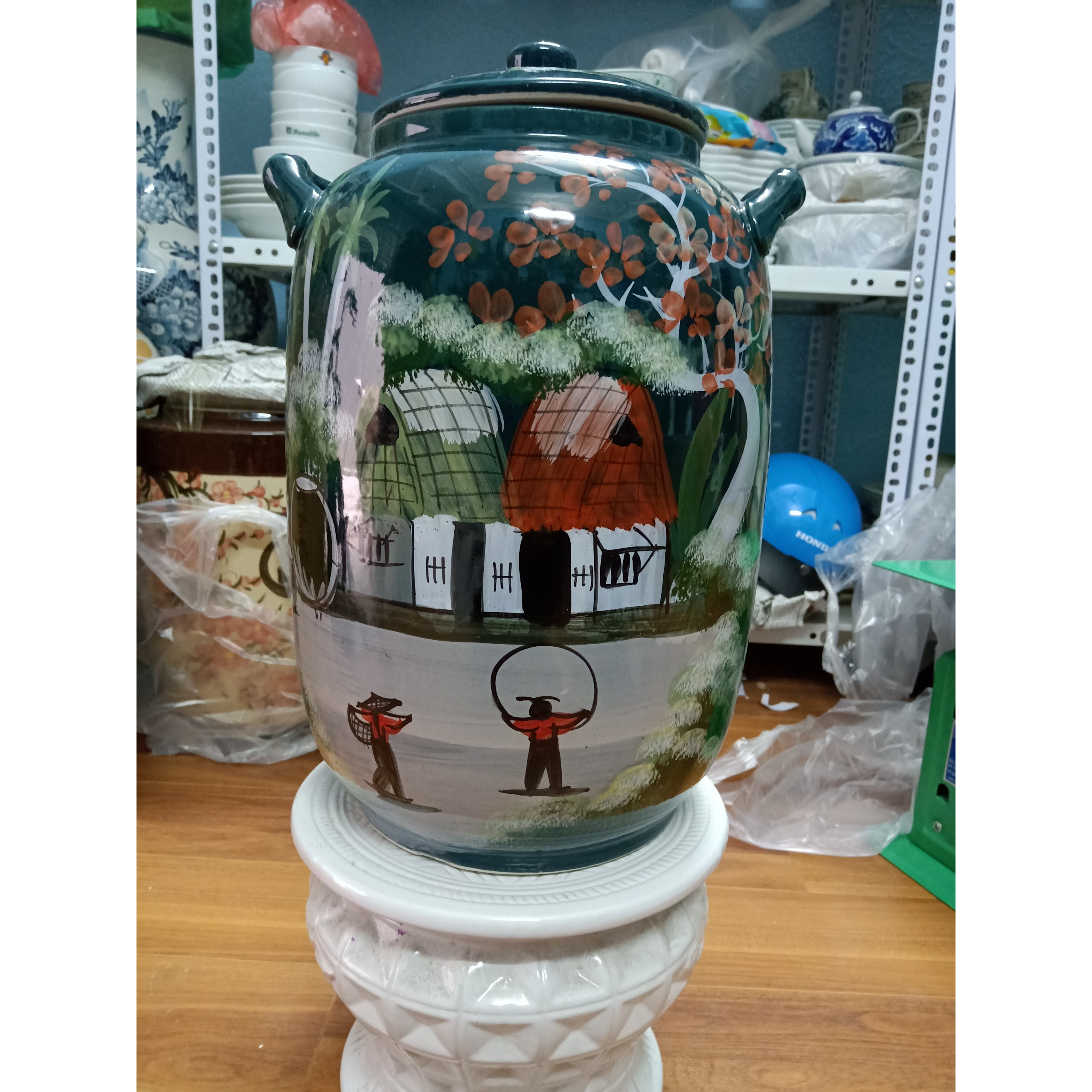 Hũ đựng rượu gạo vẽ phong cảnh bát Tràng 20L