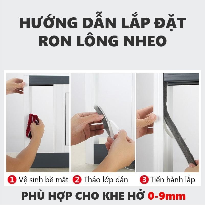 Gioăng lông nheo đế dán 7mm lông cao 12mm dán khung cửa cách âm chống ồn Gioăng Nỉ cao cấp - 0.5 Mét