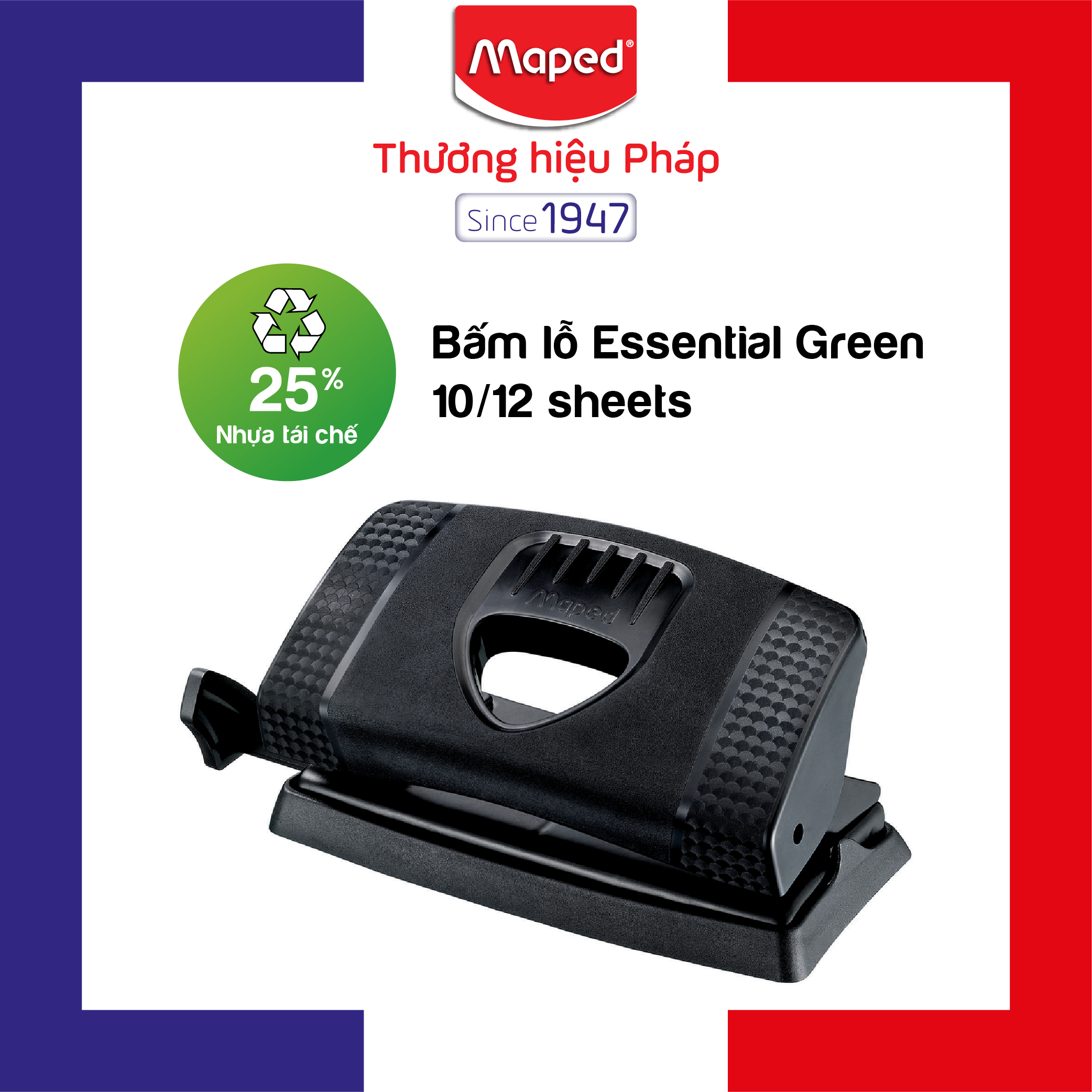 MAPED - Bấm lỗ Essential Green 10/12 sheets - 1 hộp