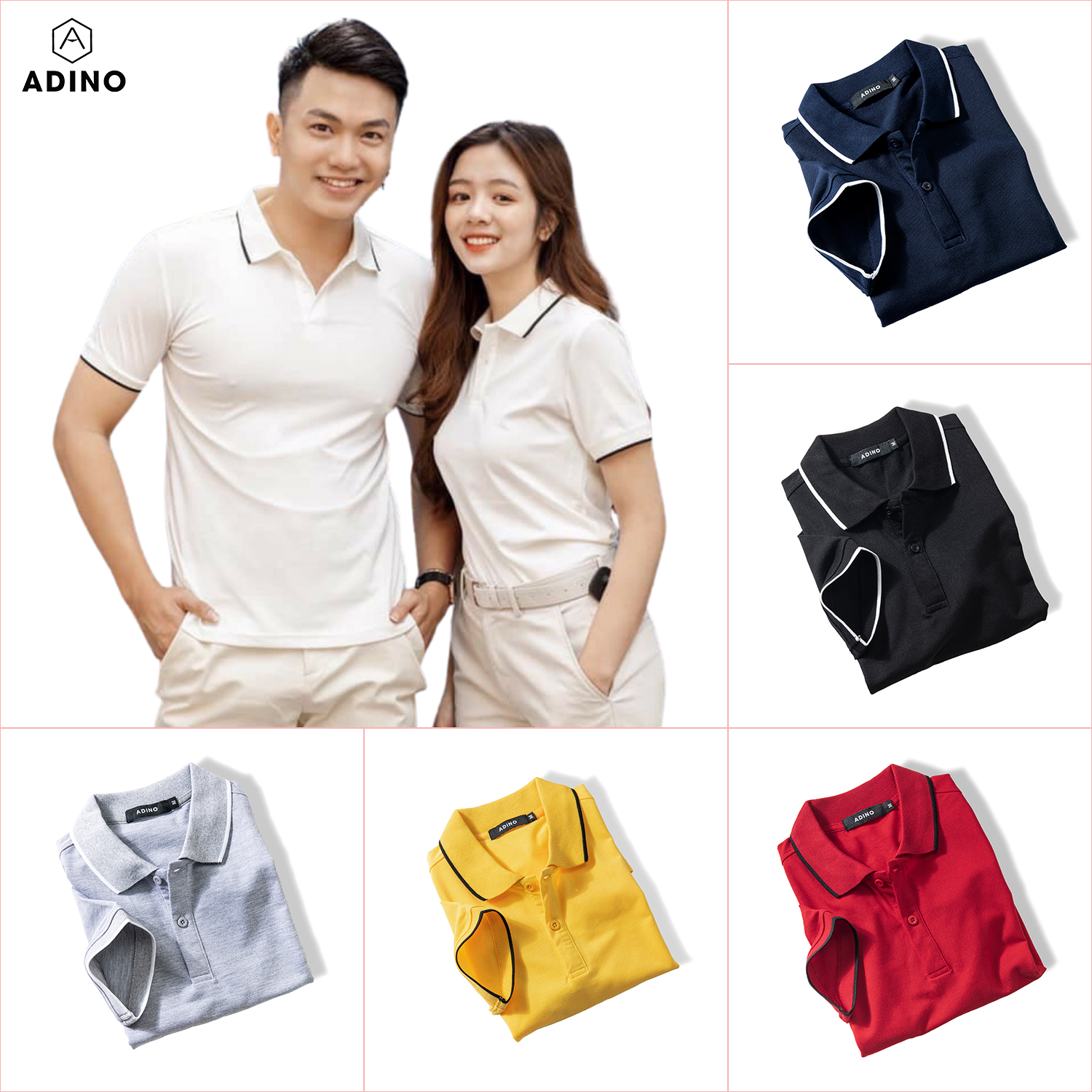 Hình ảnh Áo polo nữ ADINO màu ghi phối viền xẻ lai vải cotton co giãn dáng slimfit trẻ trung APN02