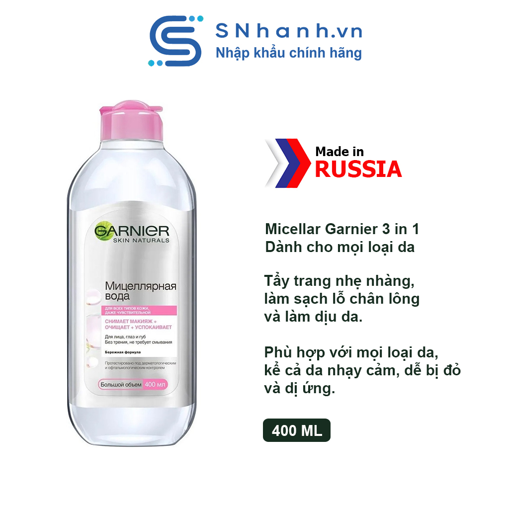 Nước tẩy trang Garnier 3 in 1 dành cho mọi loại da 400ml