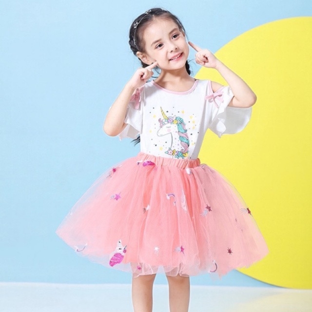 Set váy pony bé gái - Áo trắng - váy hồng - 100