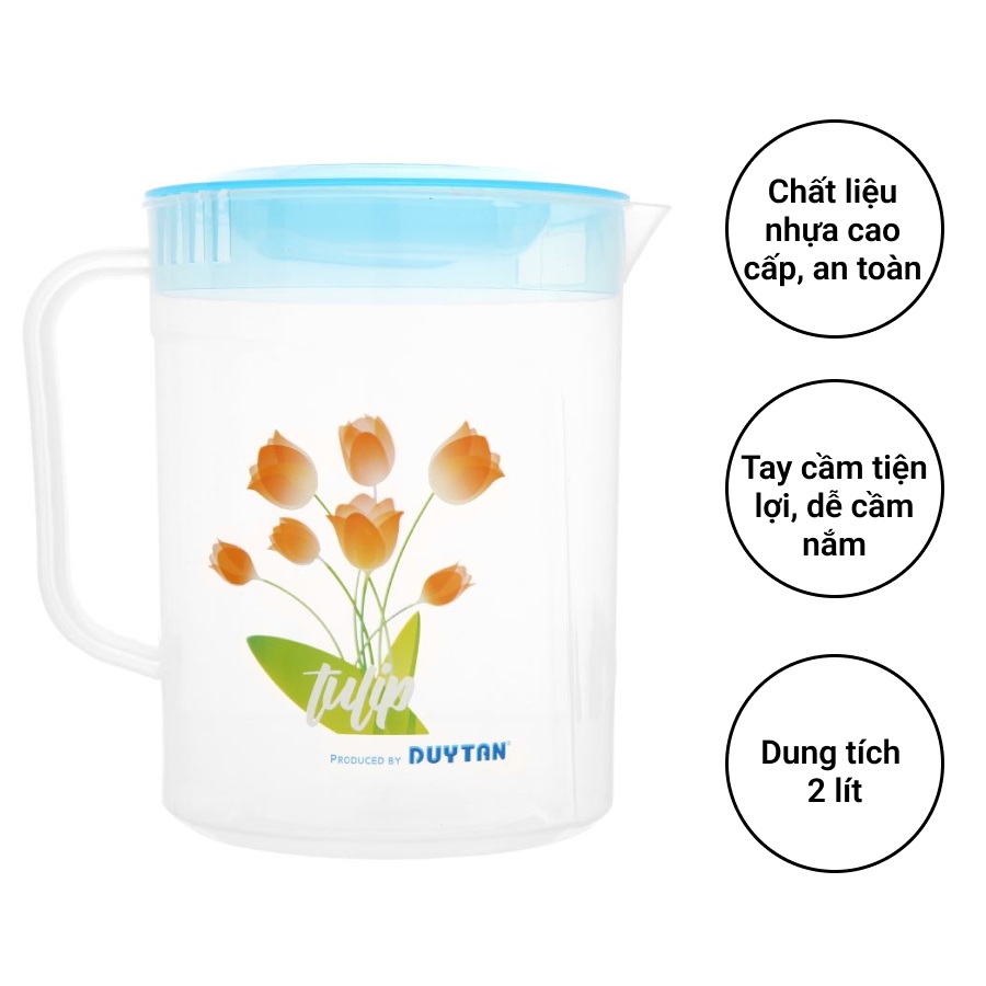 Ca Tulip nhựa Duy Tân 2 lít (17,9 x 13,4 x 17,8 cm) - 02973 - Giao màu ngẫu nhiên - Hàng chính hãng