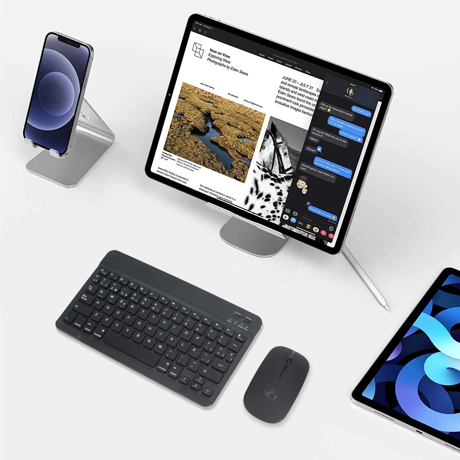 10 Inch Chuột Và Bàn Phím Không Dây Mini Sạc Bàn Phím Bluetooth Có Chuột Tây Ban Nha Nga Bàn Phím Cho Máy Tính Điện Thoại Máy Tính Bảng