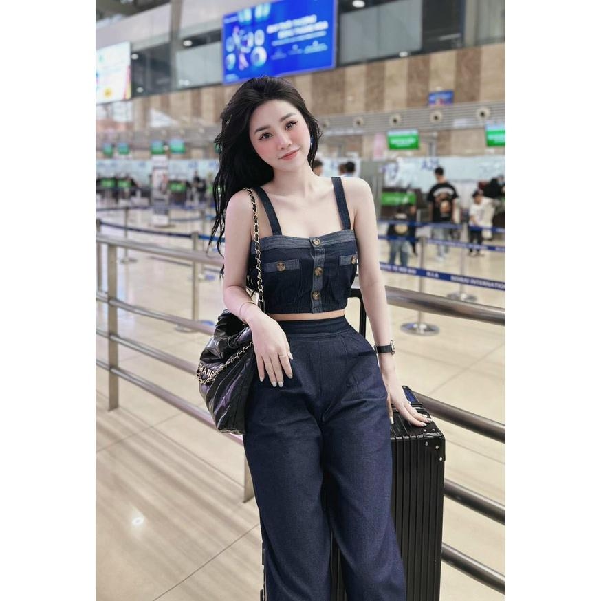 SET BỘ ĐI CHƠI, SET 2 MÓN ÁO ỐNG CROPTOP 2 DÂY PHỐI QUẦN SUÔNG ỐNG RỘNG CỰC NĂNG ĐỘNG