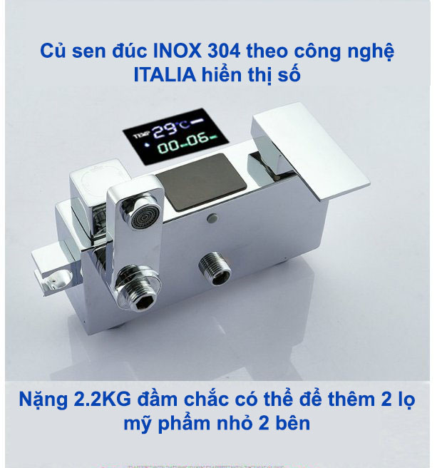 Bộ sen cây tắm đứng, bộ sen vòi tắm đứng Công nghệ ITALIA INOX 304 hiển thị LED TCARE - Hàng Chính Hãng