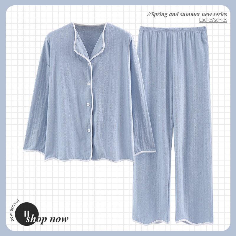 Bộ Mặc Nhà Pyjama, Bộ Ngủ Cổ Bẻ Hàng Qc Chất Liệu Cotton Nâng Cấp Co Giãn Mềm Mại