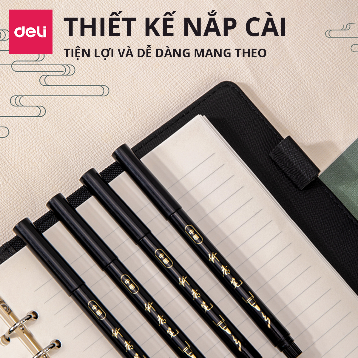 Bút Viết Thư Pháp Hán Tự Calligraphy Kanji Tiếng Trung Nhật Hàn Ngòi Lông Nhiều Kích Cỡ Deli - Brush Pen Phù Hợp Luyện Chữ Nét Trang Trí Sổ Có Thể Thêm Mực - 75514 75515 75516