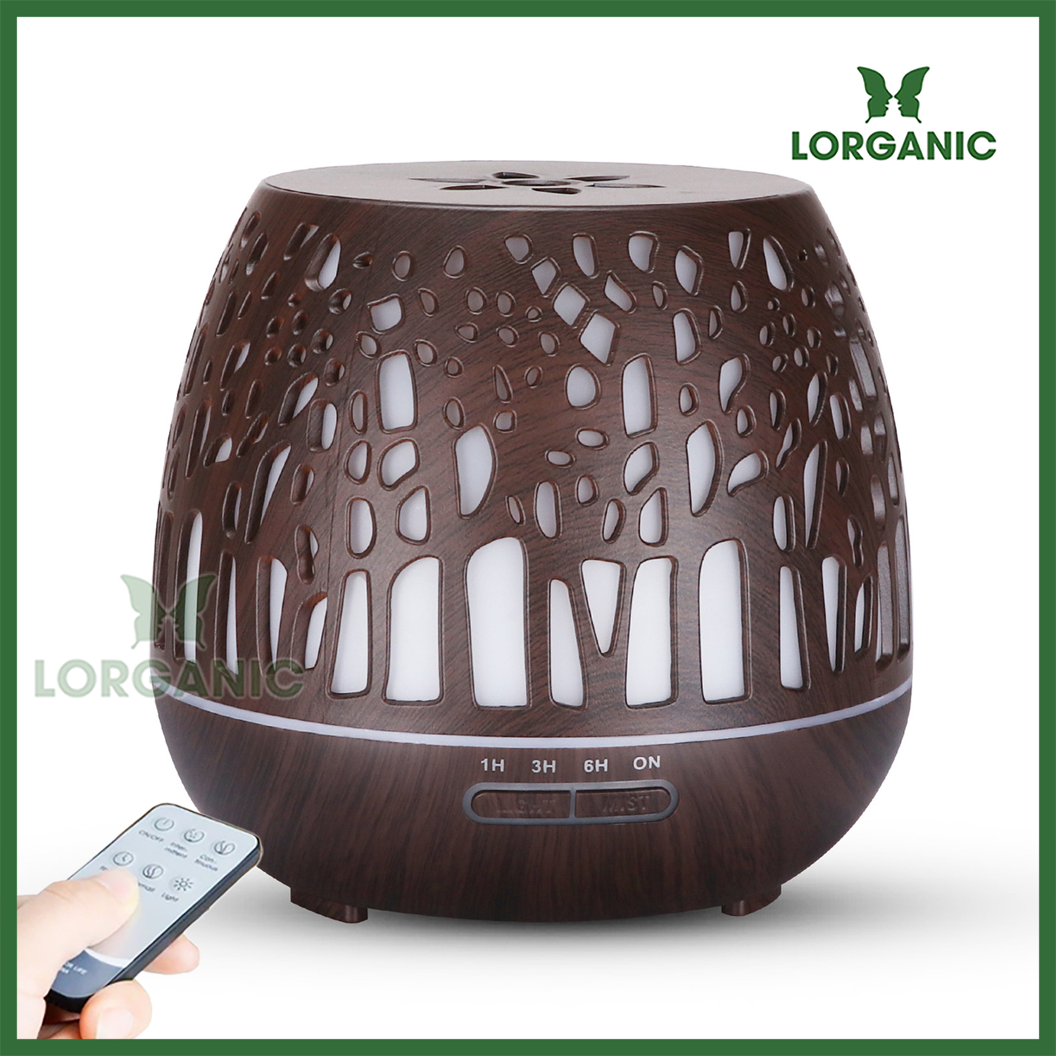 Combo máy khuếch tán/ máy xông tinh dầu Lorganic Lồng Đèn Cây FX2074 + tinh dầu sả chanh Lorganic 10ml/ Phun sương sóng siêu âm/ Thích hợp xông phòng 15-40m2.