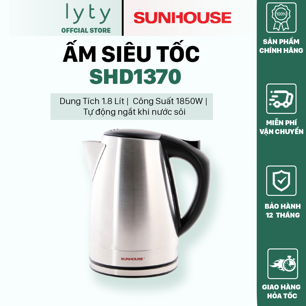 [Hàng Chính Hãng]  Ấm Siêu Tốc Inox Sunhouse SHD1370 1.8 Lít - Bảo Hành 12 Tháng Toàn Quốc