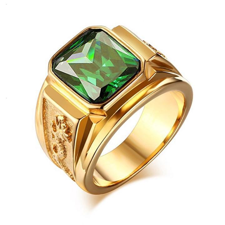 Nhẫn nam titan thời trang chạm rồng 2 bên trangsucpt đá