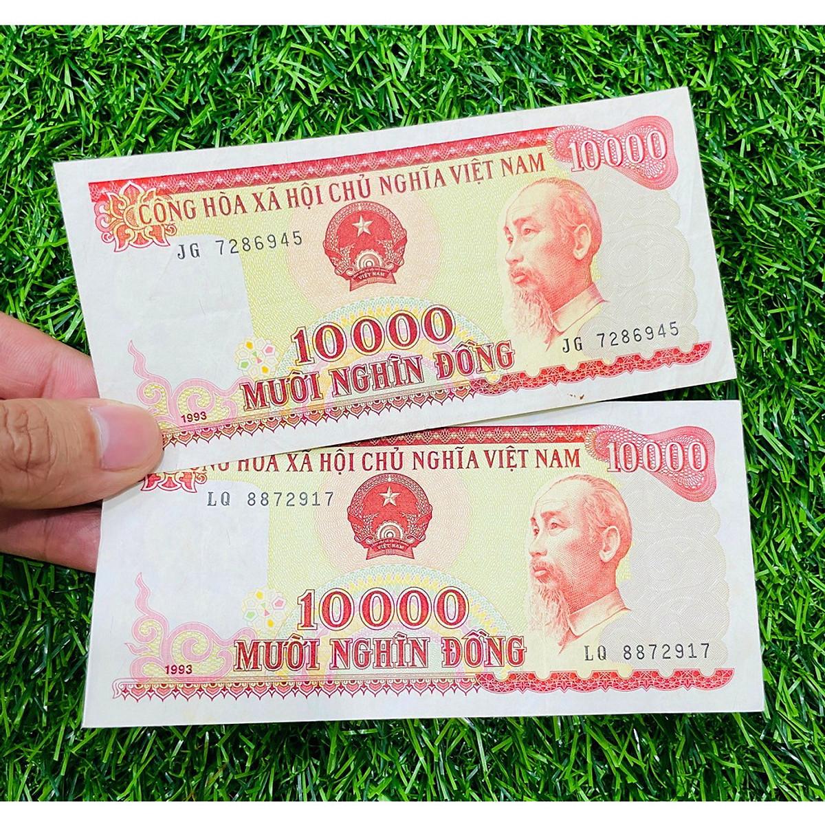Combo 2 tờ tiền 10k giấy đỏ 1993, hoa hậu tiền giấy Việt Nam thời xưa, chất lượng tiền đẹp 95 99% hiếm gặp như hình, tặng kèm túi nilon bảo quản