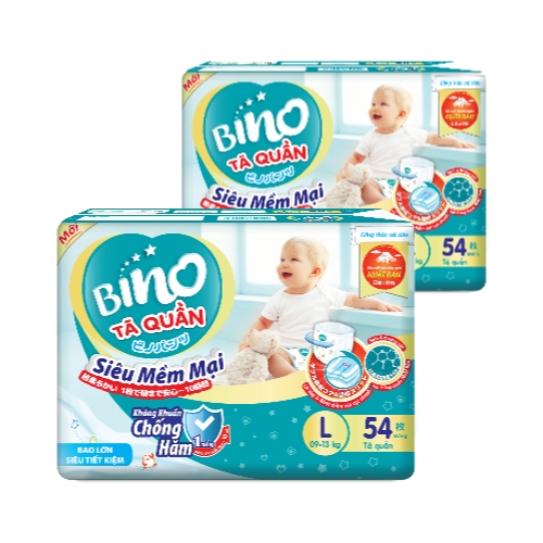 Combo - 2 Tã quần Bino Kháng khuẩn Size L54miếng (9-14kg)