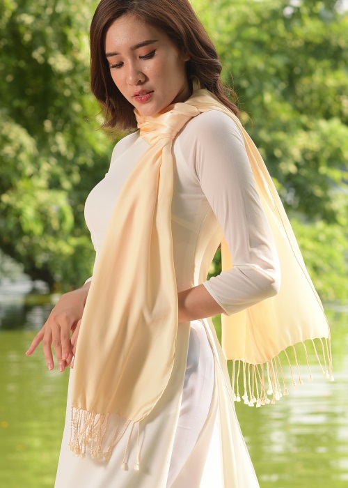 Khăn Lụa Thời Trang Cao Cấp SenSilk (Vàng Nude) - 100% Natural Vietnam Silk, Khăn Lụa Tơ Tằm Bảo Lộc, Khăn Lụa Bảo Lộc Cao Cấp