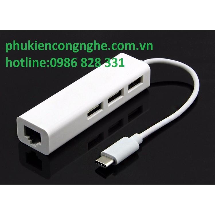 Cáp chuyển USB Type-C ra LAN hỗ trợ 3 cổng USB