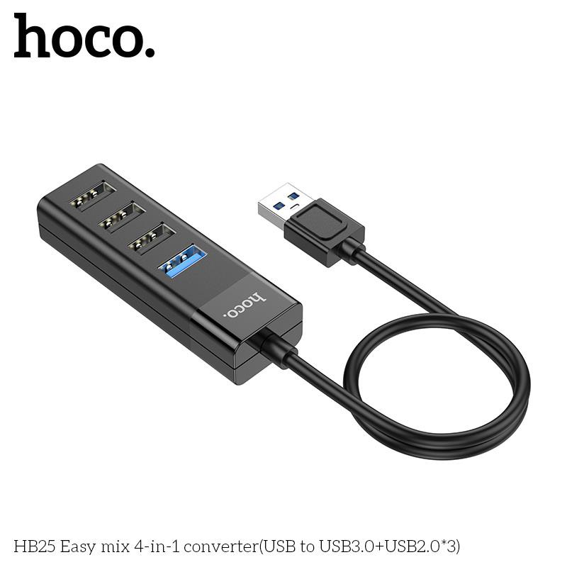 Hub chia cổng USB 2.0 &amp; USB 3.0 Hoco HB25, bộ chuyển đổi từ Type C ra nhiều cổng USB hàng chính hãng Hoco