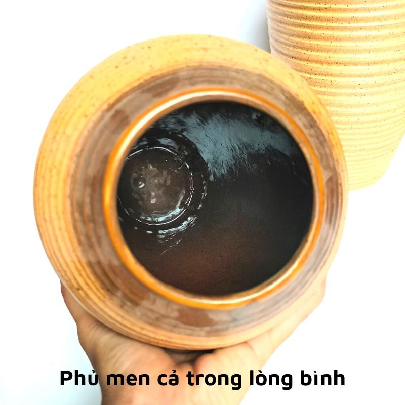 Bình hoa gốm sứ cao trên 30cm Dáng Vò cao, lọ gốm sứ Bát Tràng, phong cách mộc mạc dùng cắm sen, các loại hoa dáng cao