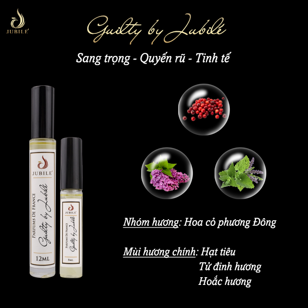 Set Tinh dầu nước hoa Pháp nữ Guilty by Jubilé Dạng lăn 12ml + Dạng xịt 5 ml Thơm Lâu, Sang Trọng, Quyến Rũ