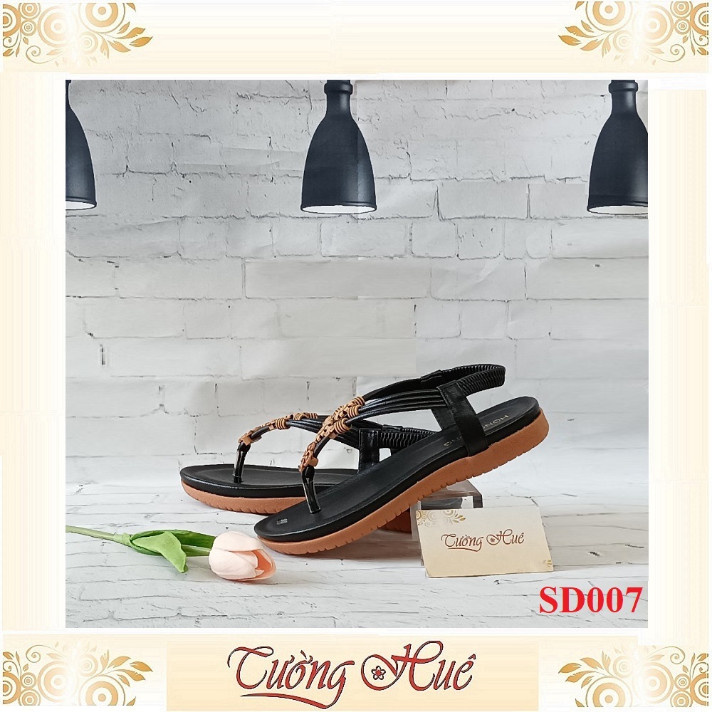 [Ảnh Thật 100%] Sandal Nữ Xỏ Ngón Quai Đính Hoa Đế Bệt - SD007