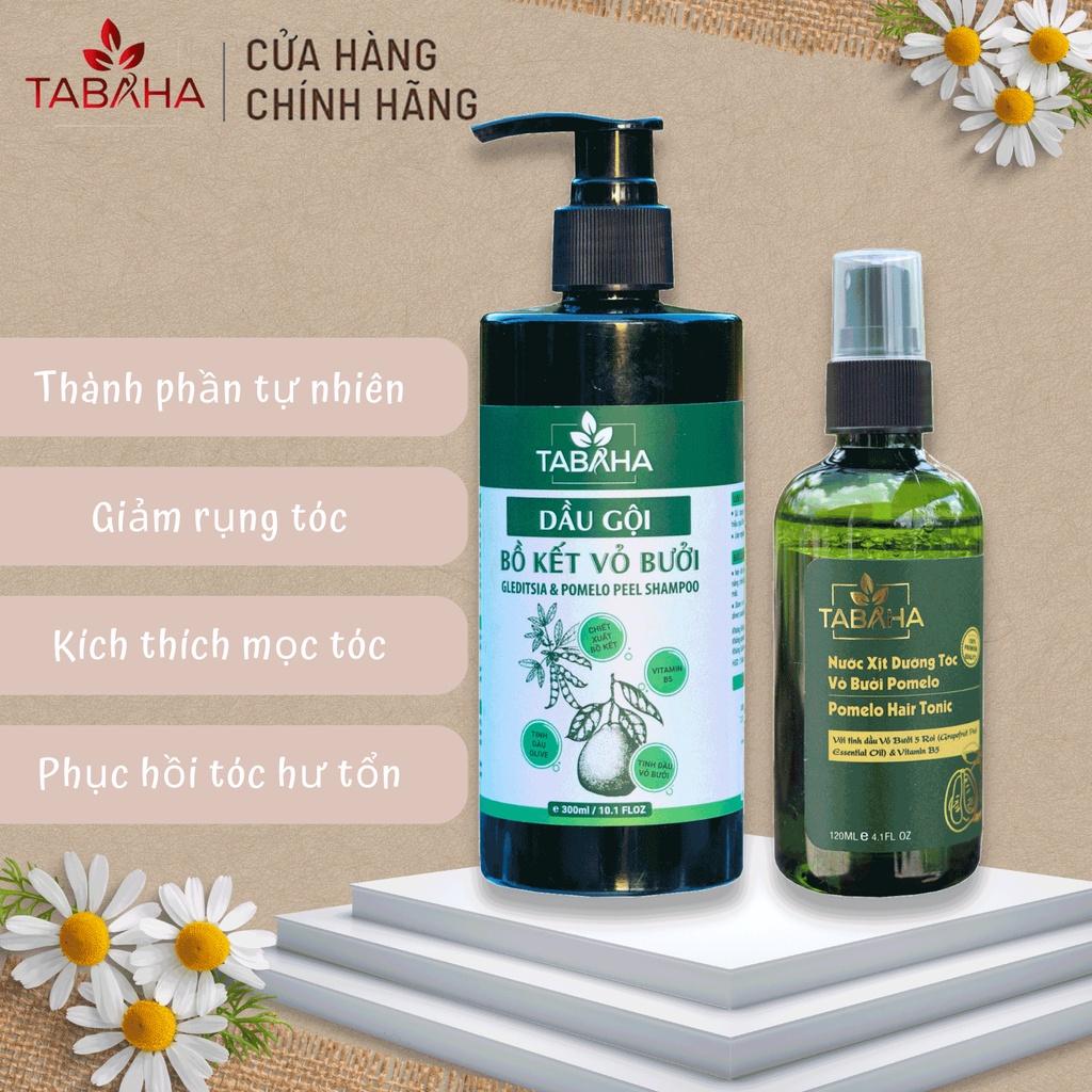 Combo Dầu Gội Bồ Kết Vỏ Bưởi 300ml Và Xịt Dưỡng Tóc Tinh Dầu Bưởi 120ml TaBaHa