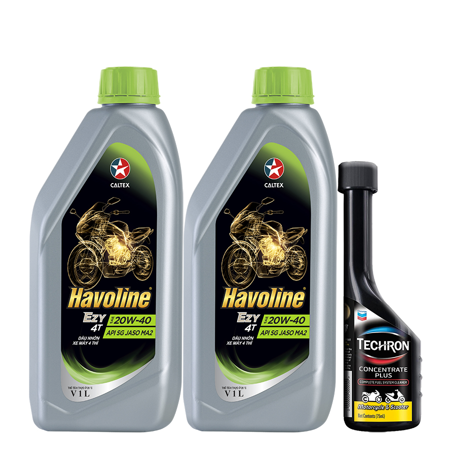 Combo 2 chai dầu nhớt xe số cao cấp Caltex Havoline Super 4T Ezy SAE 20W-40 1L tặng kèm dung môi pha xăng