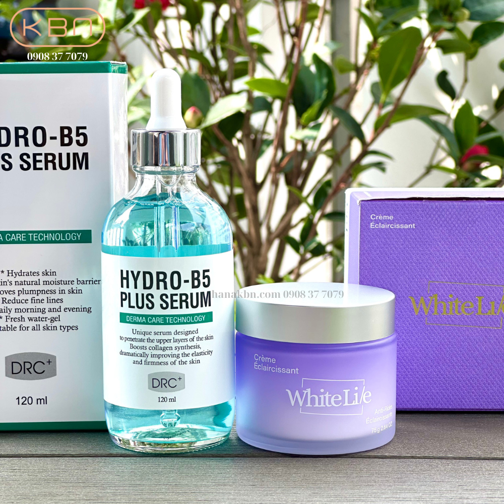 Combo 2 sản phẩm kem dưỡng trắng da White Lie + serum Hydro B5