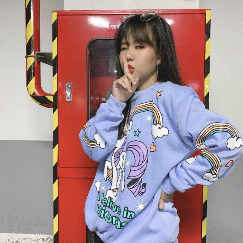 Hình ảnh Áo sweater nữ  in unicorn , áo nữ ,,áo thun tay dài nữ form rộng ,  áo hoodie , áo khoác nữ vải nỉ ngoại