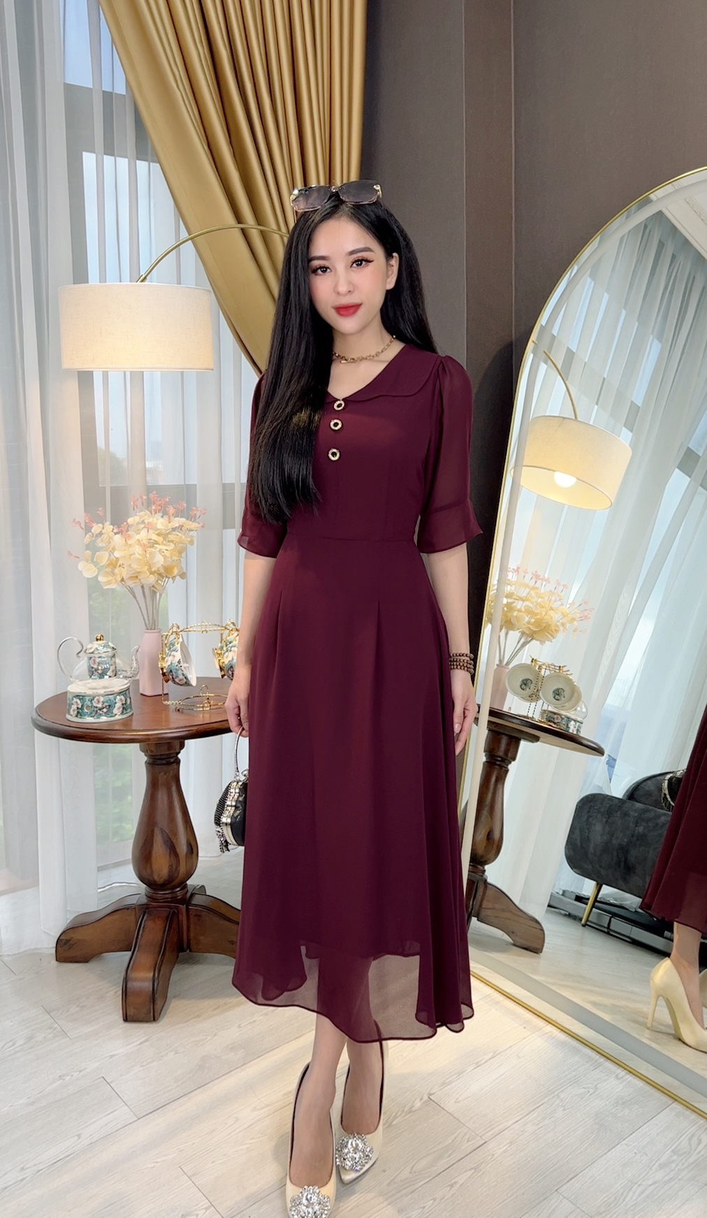 Đầm Đi Tiệc Trung Niên [ Linh Trà ] (TM 572) Cao Cấp Màu Sắc Trẻ Trung Tươi Sáng Họa Tiết Sang Trọng Đi Làm Đi Tiệc