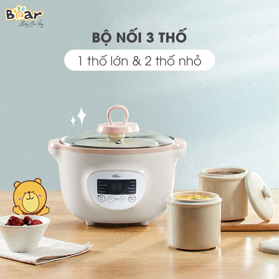 Nồi Nấu Cháo Chậm Cho Bé Bear, Hầm Cháo Chậm, Chưng Yến, Ninh Đa Năng Cho Bé Bear SUBE002 1.6 lít - Hàng chính hãng