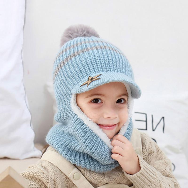 Dệt Kim Dày Dặn Acrylic Mùa Đông Bò Nón Cho Trẻ Ngoài Trời Ấm Balo Nón Bé Gái Bé Trai Yếm Mặt Nạ Che Mặt Thạch Anh Tóc nón