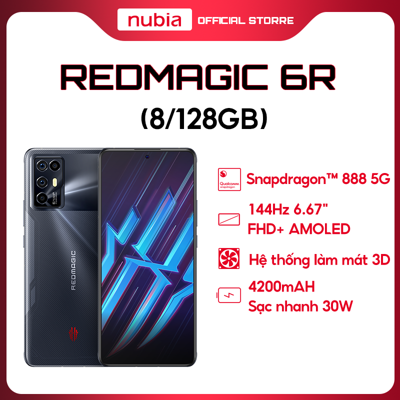 [GAMING PHONE] Điện thoại Redmagic 6R 8/128GB- Hỗ trợ Tiếng Việt | Chơi Game cực đỉnh | Snapdragon 888 5G | Màn hình AMOLED 6.67&quot; |Pin 4200 mAh | Sạc nhanh 30W - Hàng Chính Hãng