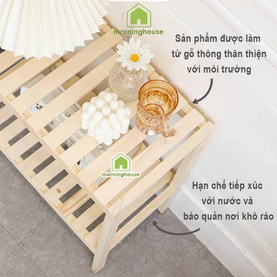 Kệ Tab Đầu Giường- Kệ Decor Gỗ Thông 2 Tầng 50cm