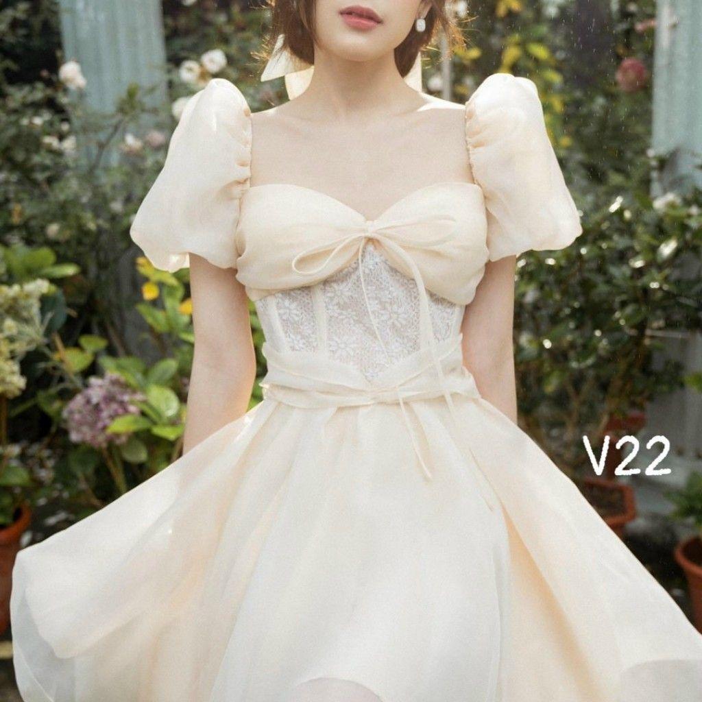 ĐẦM ĐI TIỆC TAY BỒNG PHỐI REN HOA