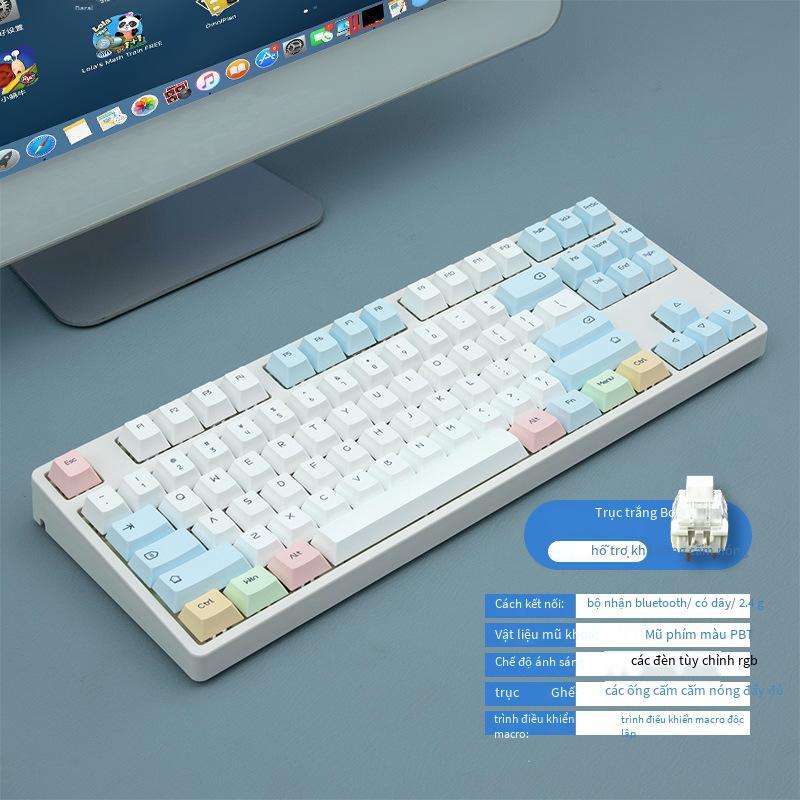 Bàn phím cơ tùy chỉnh ba chế độ không dây Bluetooth thuận lợi nhất Ánh sáng RGB 87 phím trục có thể thay thế nóng cho trò chơi thể thao điện tử